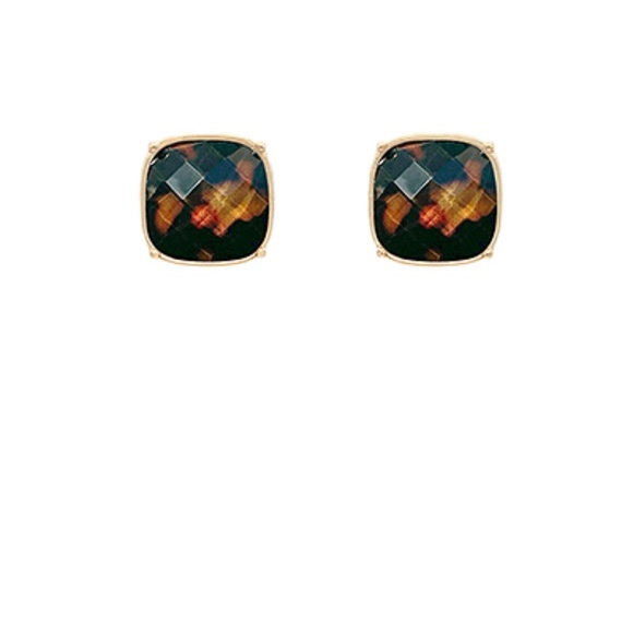 Faceted Square Stone Stud Earrings - Picture 1 of 1